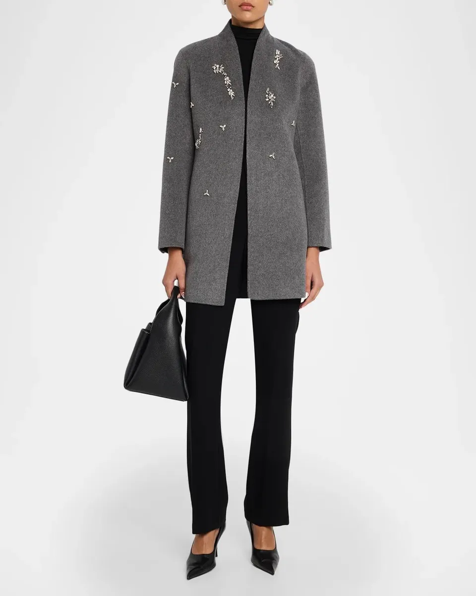 Neiman Marcus Cashmere Collection Double-Faced Cashmere Crystal Coat | Thumbnail 2 Neiman Marcus Cashmere Collection Double-Faced Cashmere Crystal Coat | Thumbnail 2