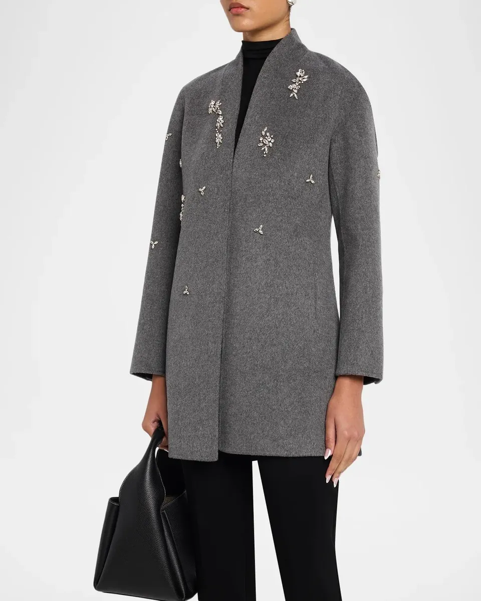 Neiman Marcus Cashmere Collection Double-Faced Cashmere Crystal Coat | Thumbnail 4 Neiman Marcus Cashmere Collection Double-Faced Cashmere Crystal Coat | Thumbnail 4