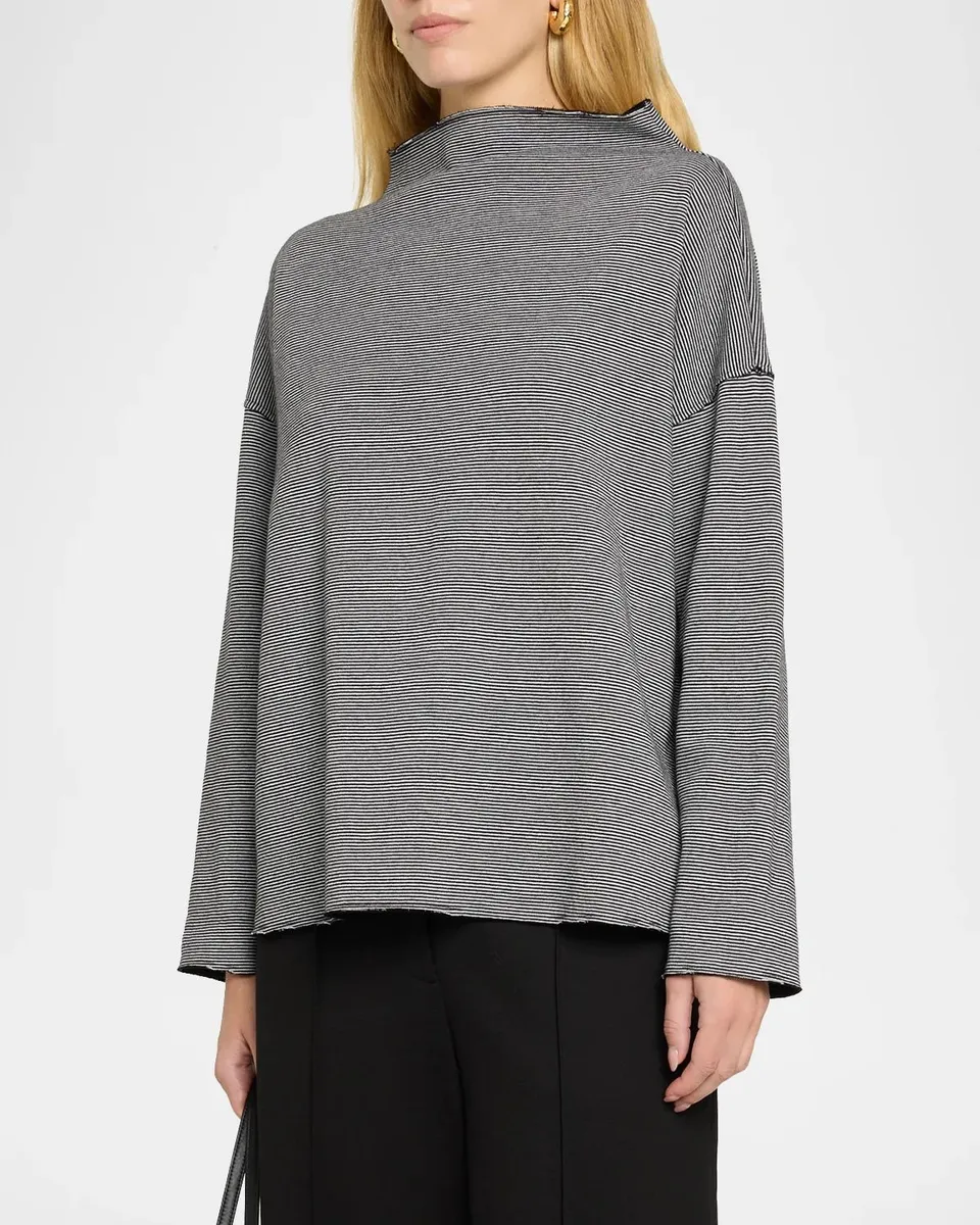 Eileen Fisher Striped Funnel-Neck Boxy Sweater | Thumbnail 4 Eileen Fisher Striped Funnel-Neck Boxy Sweater | Thumbnail 4