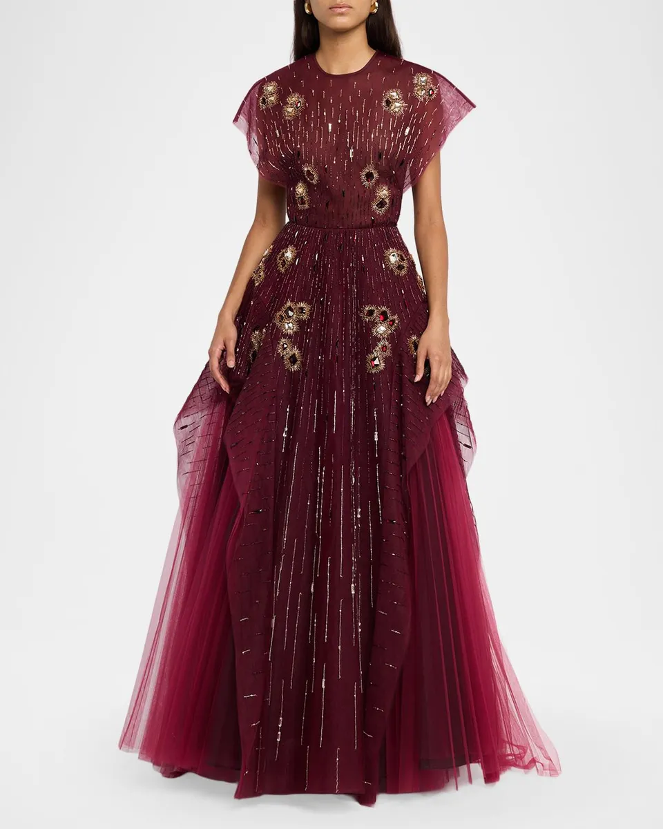 Bibhu Mohapatra Chakra Embellished Layered Tulle Cap-Sleeve Gown | Thumbnail 2 Bibhu Mohapatra Chakra Embellished Layered Tulle Cap-Sleeve Gown | Thumbnail 2