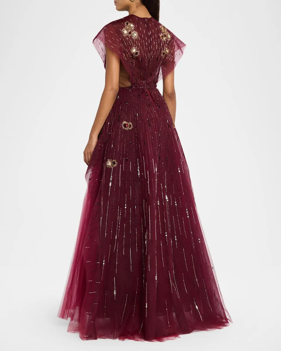 Bibhu Mohapatra Chakra Embellished Layered Tulle Cap-Sleeve Gown | Thumbnail 3 Bibhu Mohapatra Chakra Embellished Layered Tulle Cap-Sleeve Gown | Thumbnail 3