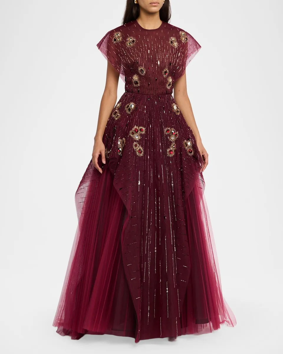 Bibhu Mohapatra Chakra Embellished Layered Tulle Cap-Sleeve Gown | Thumbnail 4 Bibhu Mohapatra Chakra Embellished Layered Tulle Cap-Sleeve Gown | Thumbnail 4