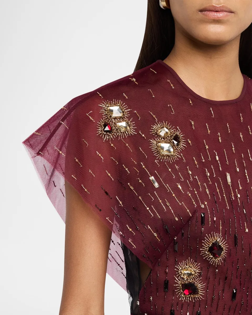 Bibhu Mohapatra Chakra Embellished Layered Tulle Cap-Sleeve Gown | Thumbnail 5 Bibhu Mohapatra Chakra Embellished Layered Tulle Cap-Sleeve Gown | Thumbnail 5
