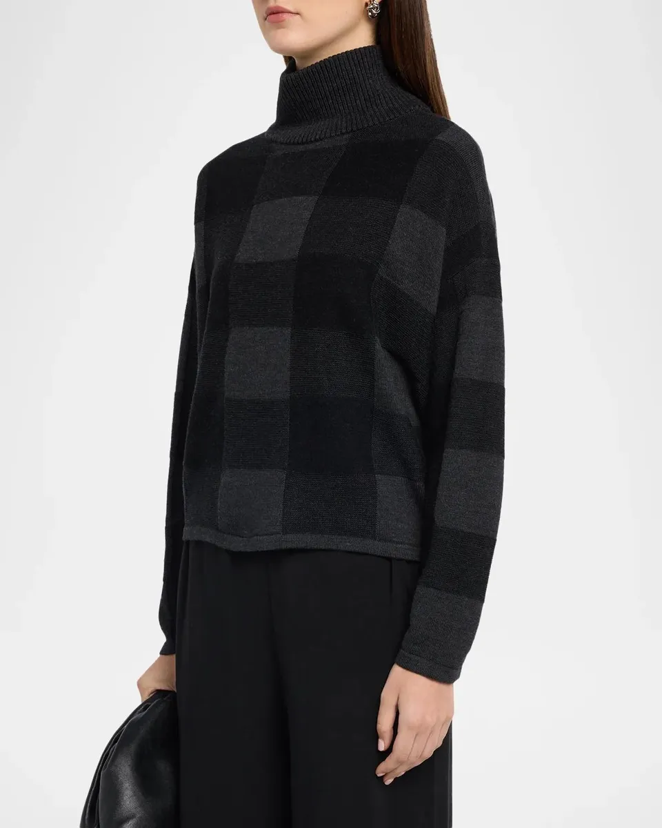 Eileen Fisher Plaid Turtleneck Wool Sweater | Thumbnail 4 Eileen Fisher Plaid Turtleneck Wool Sweater | Thumbnail 4