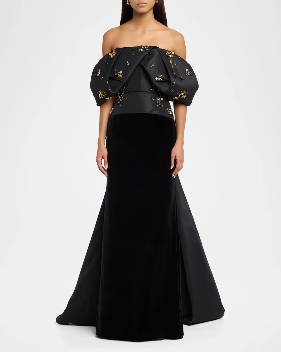 Bibhu Mohapatra Jugnu Embroidered Faille And Velvet Off-The-Shoulder Gown | Thumbnail 2
