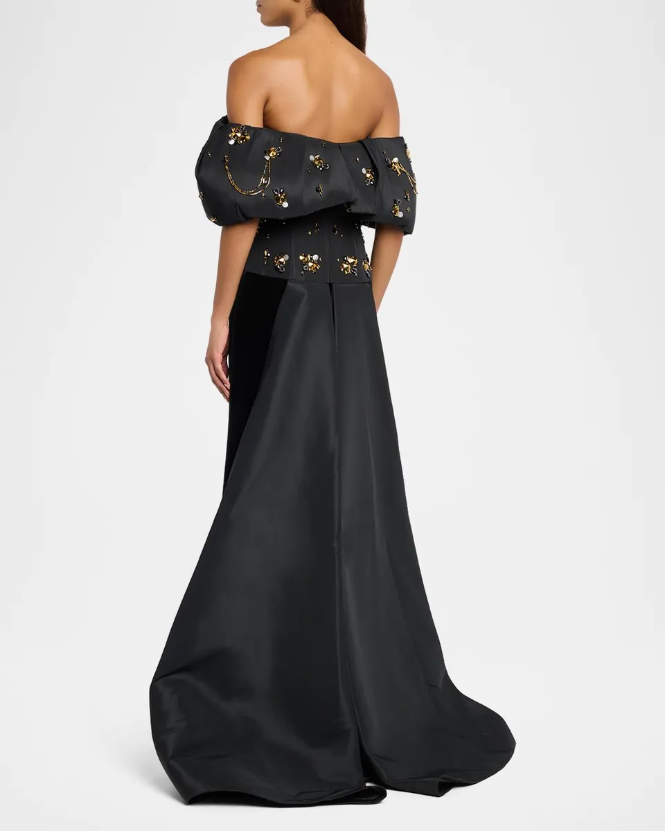 Bibhu Mohapatra Jugnu Embroidered Faille And Velvet Off-The-Shoulder Gown | Thumbnail 3