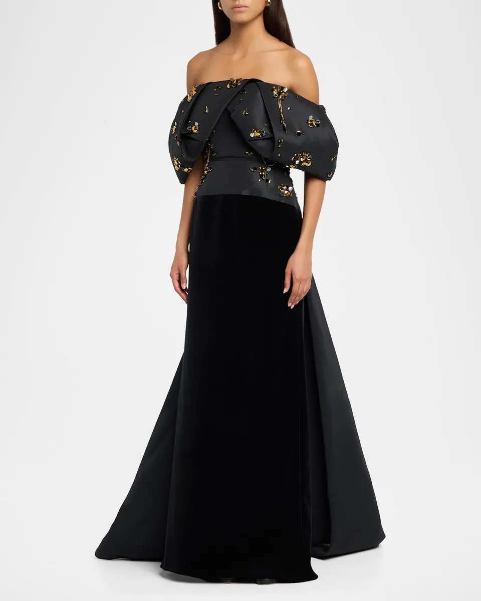 Bibhu Mohapatra Jugnu Embroidered Faille And Velvet Off-The-Shoulder Gown | Thumbnail 4