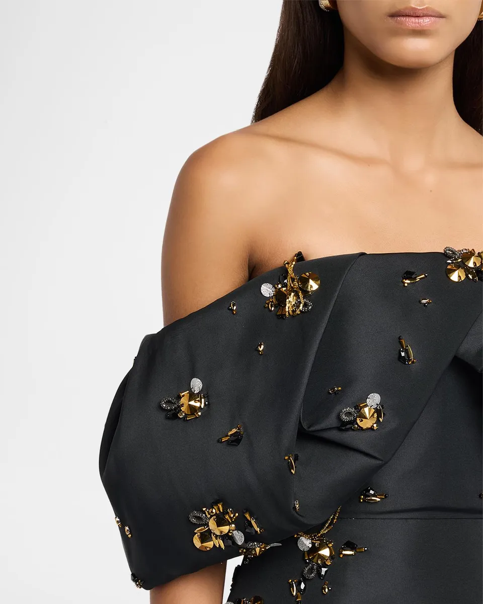 Bibhu Mohapatra Jugnu Embroidered Faille And Velvet Off-The-Shoulder Gown | Thumbnail 5