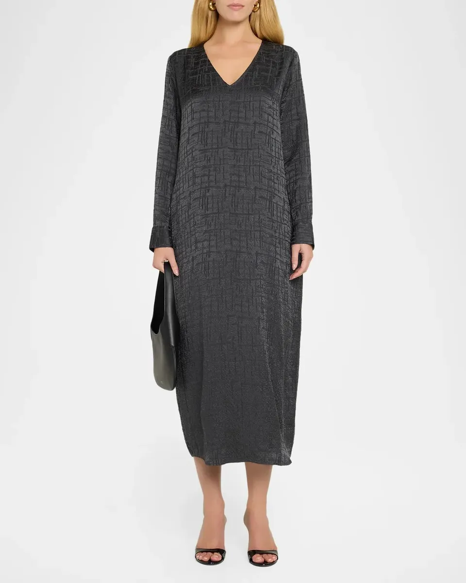 Eileen Fisher Matte & Shiny Silk Oval Midi Dress | Thumbnail 2