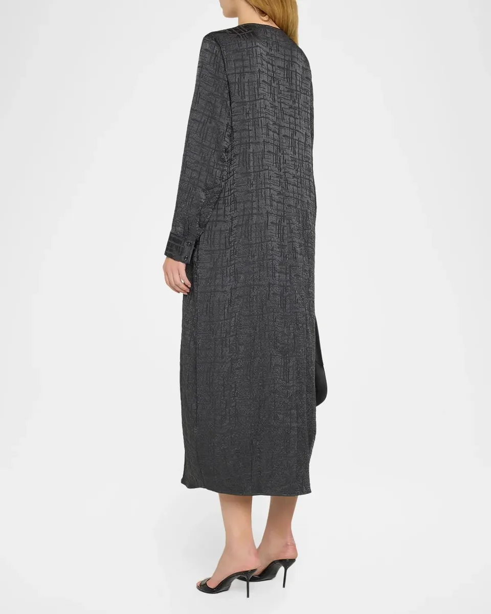 Eileen Fisher Matte & Shiny Silk Oval Midi Dress | Thumbnail 3