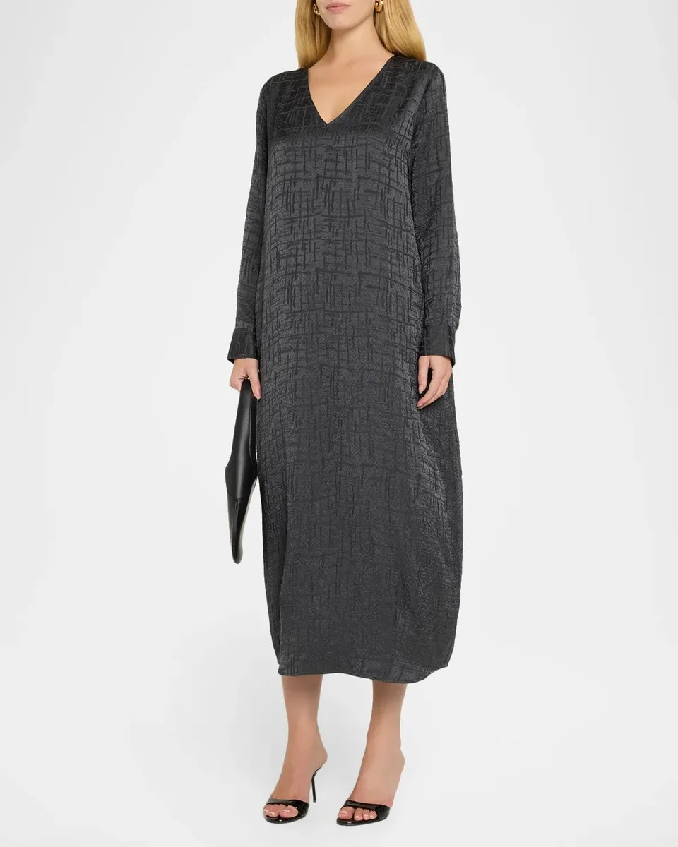 Eileen Fisher Matte & Shiny Silk Oval Midi Dress | Thumbnail 4