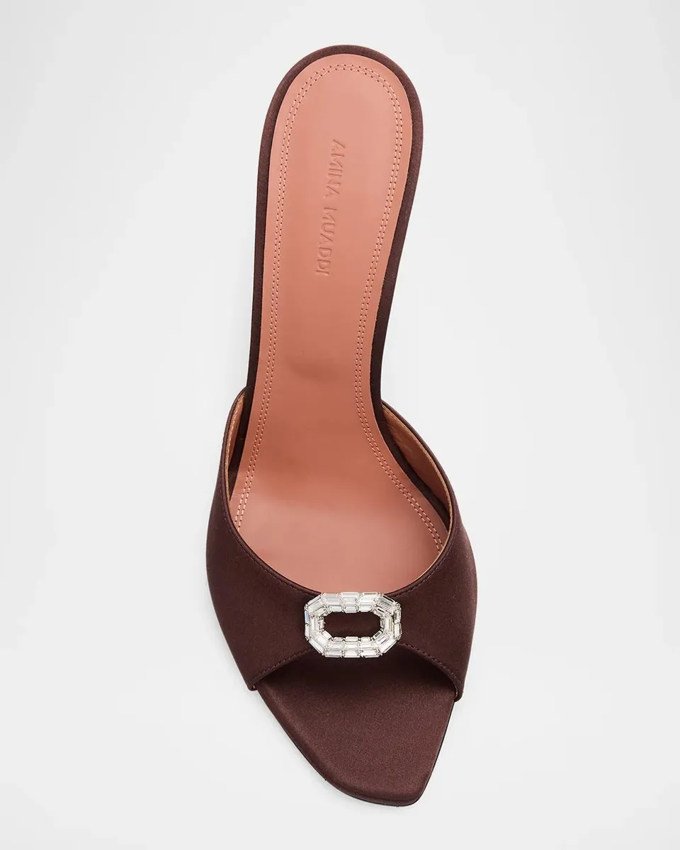 Amina Muaddi 95mm Mini Camelia Satin Mules | Thumbnail 4 Amina Muaddi 95mm Mini Camelia Satin Mules | Thumbnail 4