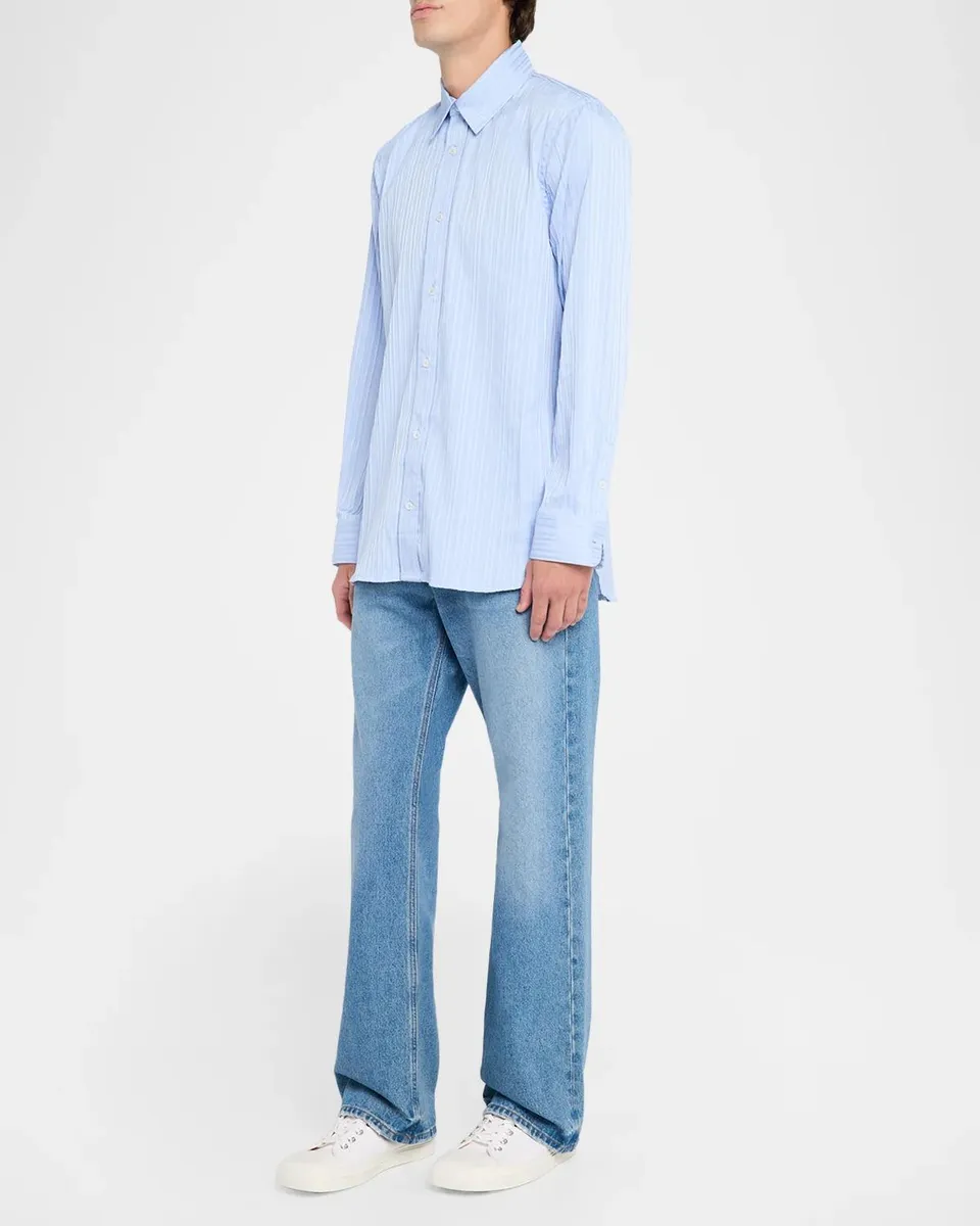 Simkhai Men's Tristan Tonal Stripe Button-Front Shirt | Thumbnail 2 Simkhai Men's Tristan Tonal Stripe Button-Front Shirt | Thumbnail 2