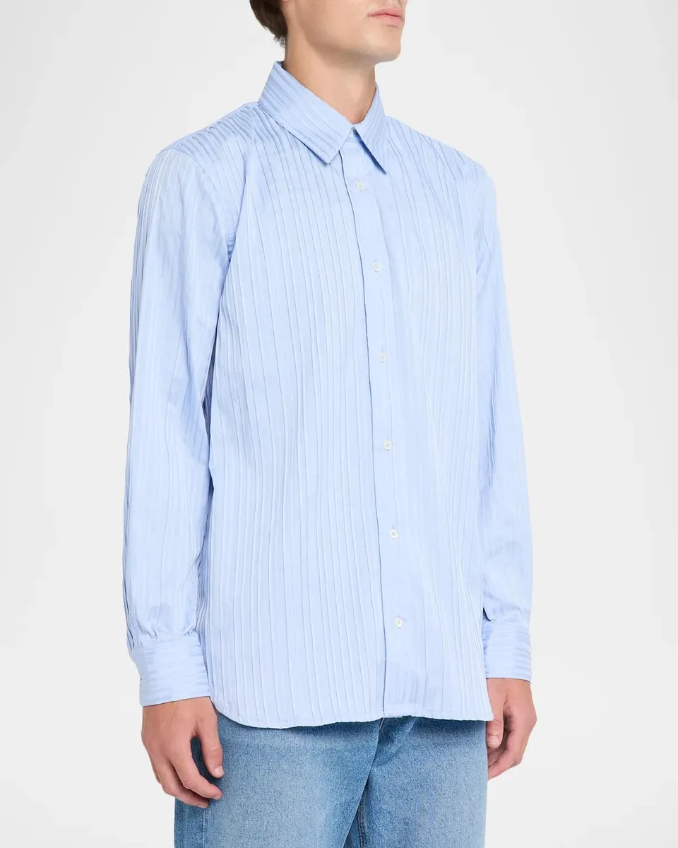 Simkhai Men's Tristan Tonal Stripe Button-Front Shirt | Thumbnail 4 Simkhai Men's Tristan Tonal Stripe Button-Front Shirt | Thumbnail 4