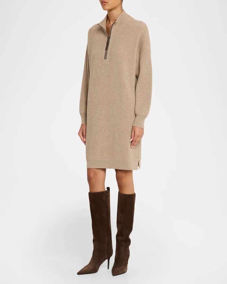 Brunello Cucinelli Wool-Cashmere Knit Monili Half-Zip Dress | Thumbnail 4 Brunello Cucinelli Wool-Cashmere Knit Monili Half-Zip Dress | Thumbnail 4