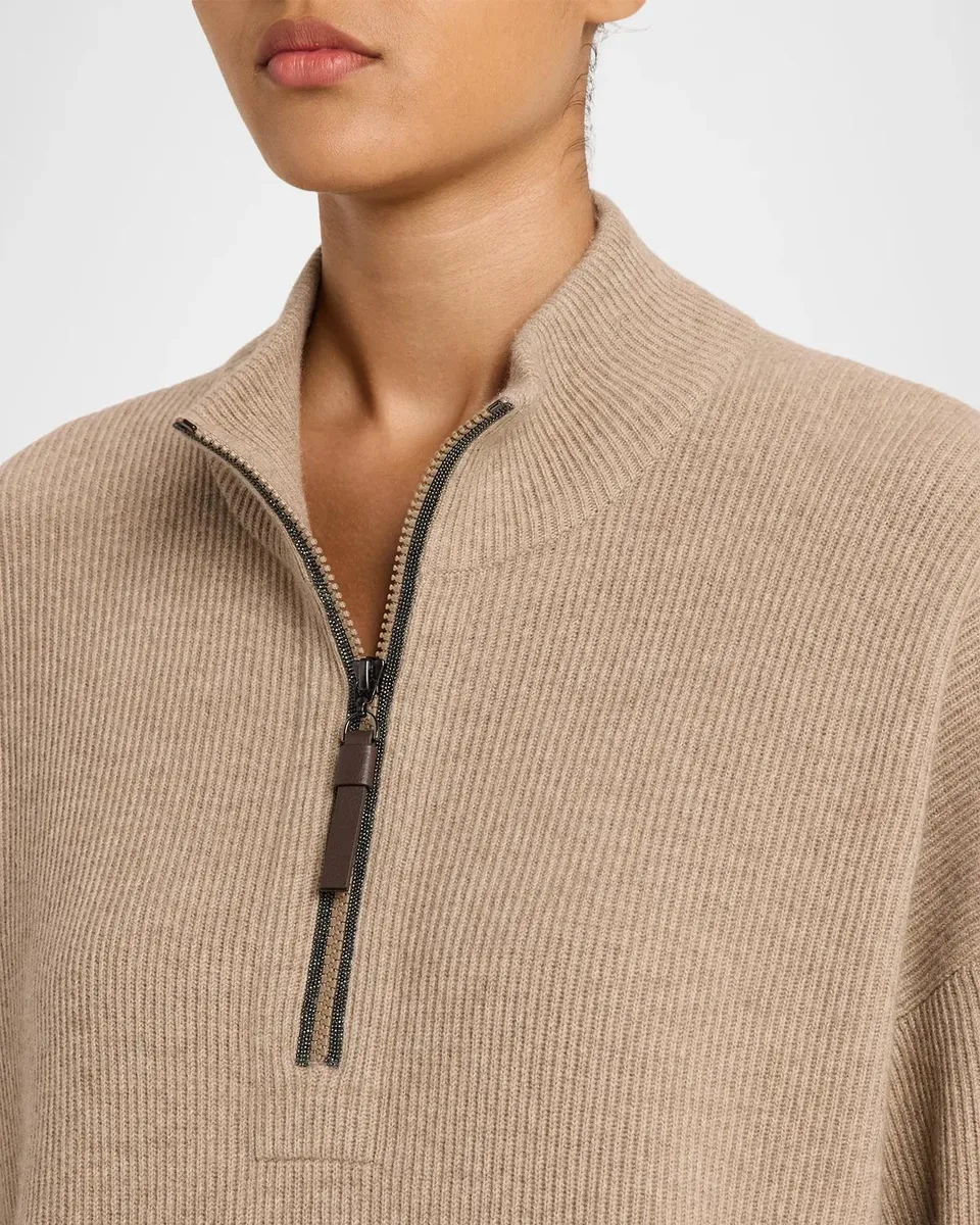 Brunello Cucinelli Wool-Cashmere Knit Monili Half-Zip Dress | Thumbnail 5 Brunello Cucinelli Wool-Cashmere Knit Monili Half-Zip Dress | Thumbnail 5