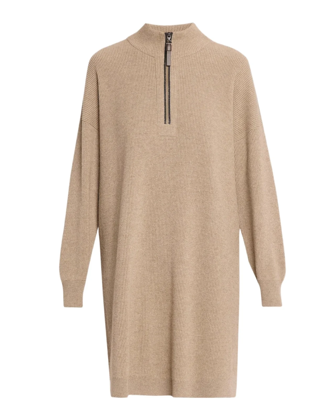 Brunello Cucinelli Wool-Cashmere Knit Monili Half-Zip Dress