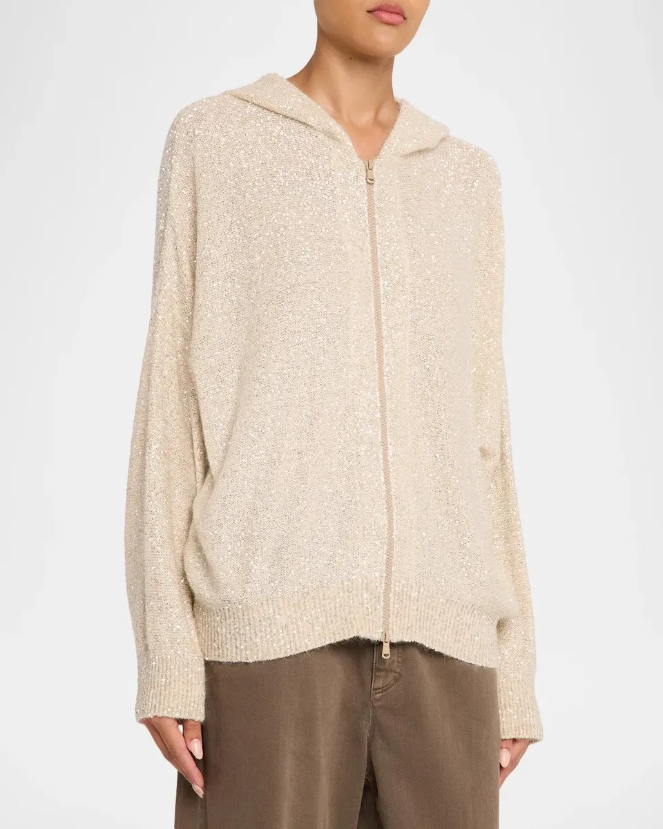 Brunello Cucinelli Shimmering Mohair-Blend Hooded Zip Cardigan | Thumbnail 4 Brunello Cucinelli Shimmering Mohair-Blend Hooded Zip Cardigan | Thumbnail 4