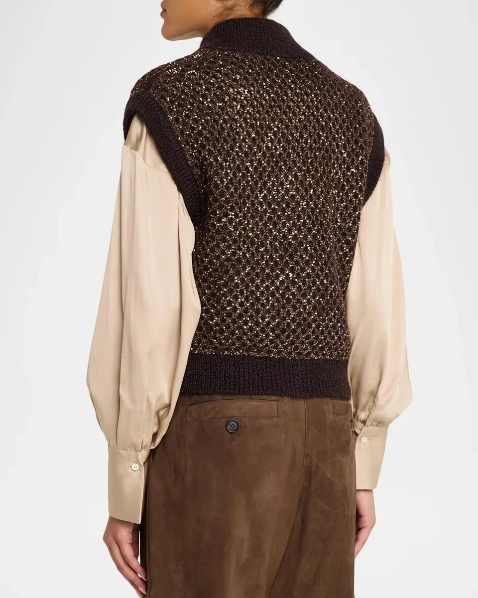 Brunello Cucinelli Flicker Mesh Mohair Diamante Knit Button-Front Vest | Thumbnail 3 Brunello Cucinelli Flicker Mesh Mohair Diamante Knit Button-Front Vest | Thumbnail 3