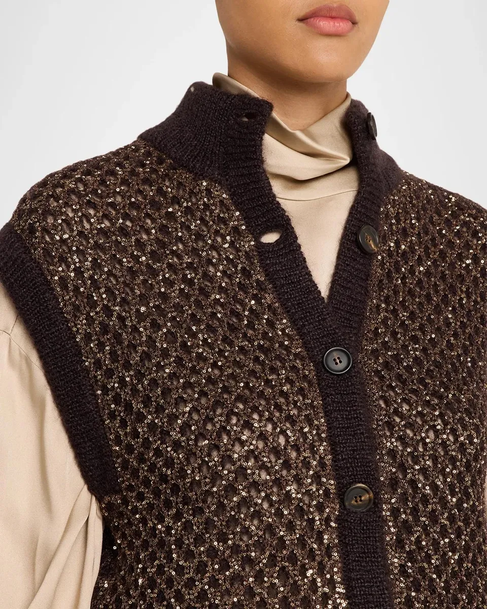 Brunello Cucinelli Flicker Mesh Mohair Diamante Knit Button-Front Vest | Thumbnail 5 Brunello Cucinelli Flicker Mesh Mohair Diamante Knit Button-Front Vest | Thumbnail 5