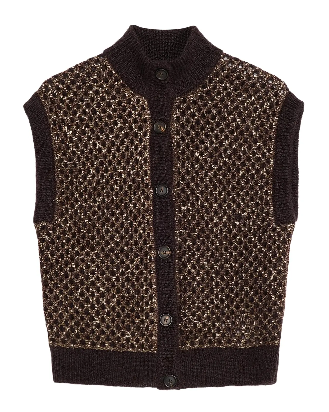 Brunello Cucinelli Flicker Mesh Mohair Diamante Knit Button-Front Vest