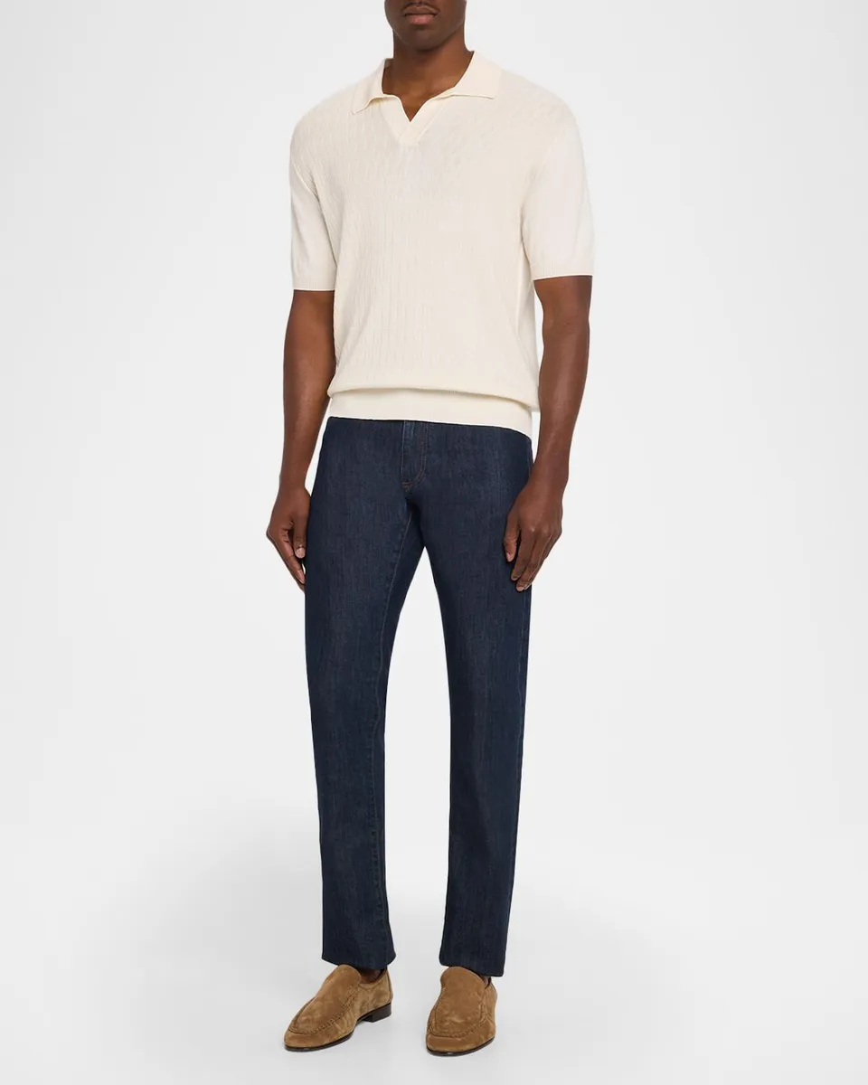 Canali Men's Jacquard Cotton Knit Polo Shirt | Thumbnail 2 Canali Men's Jacquard Cotton Knit Polo Shirt | Thumbnail 2