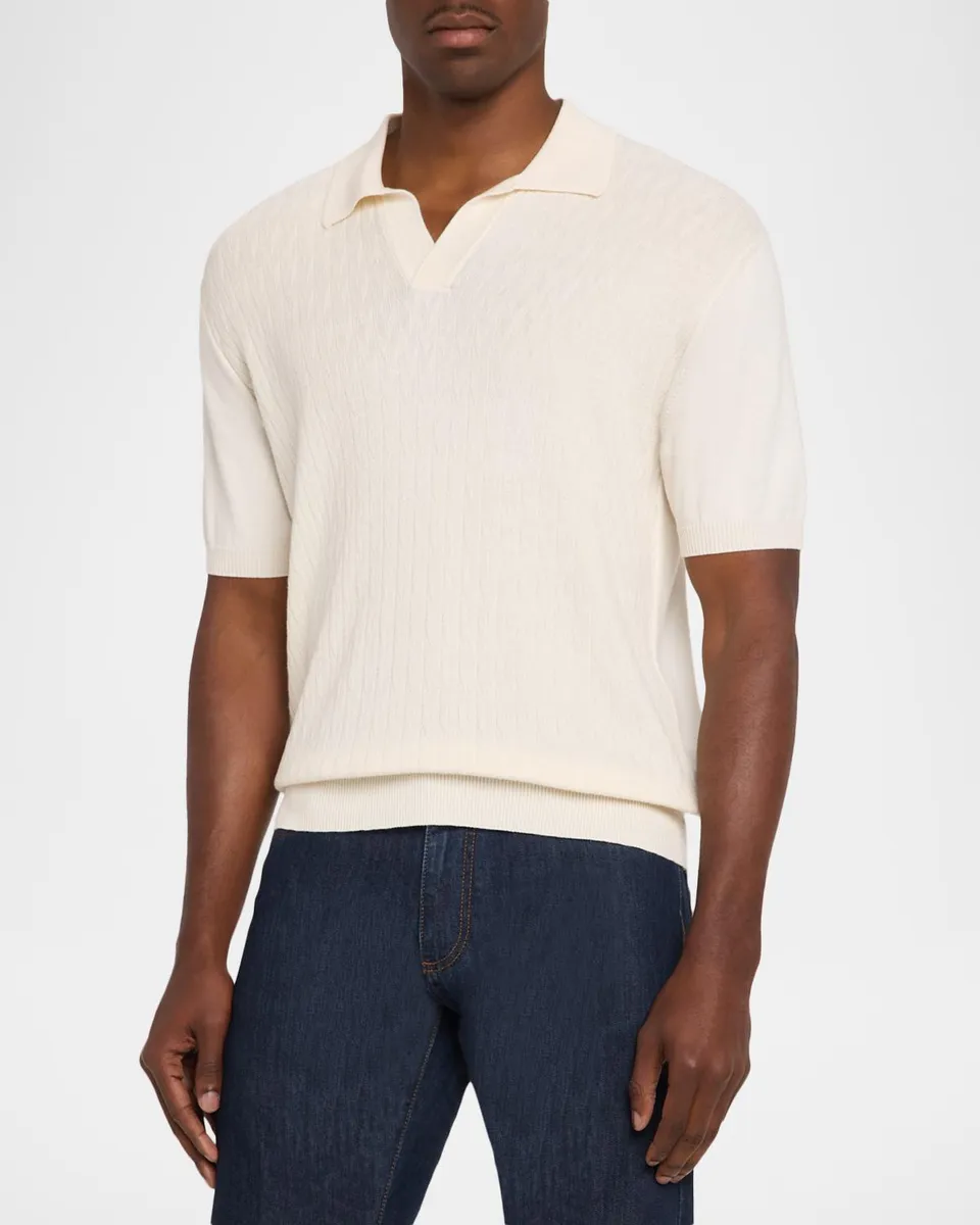 Canali Men's Jacquard Cotton Knit Polo Shirt | Thumbnail 4 Canali Men's Jacquard Cotton Knit Polo Shirt | Thumbnail 4