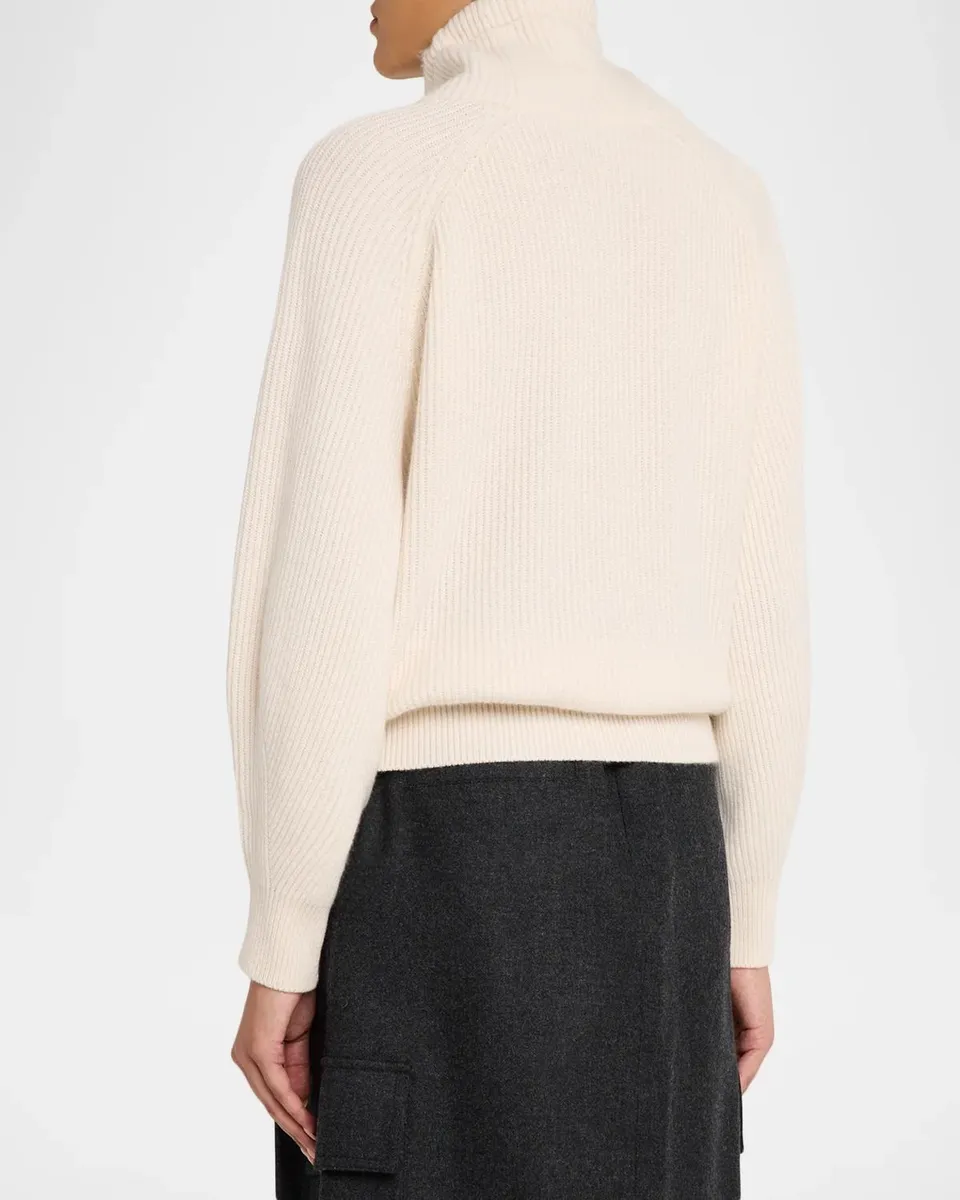 Brunello Cucinelli Turtleneck Chunky English Rib Cashmere Hoodie | Thumbnail 3