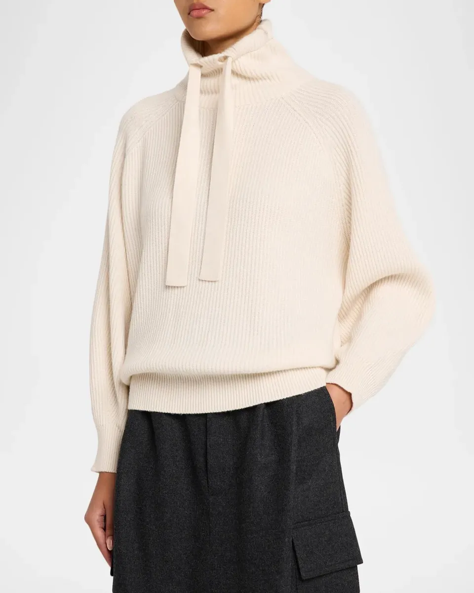 Brunello Cucinelli Turtleneck Chunky English Rib Cashmere Hoodie | Thumbnail 4
