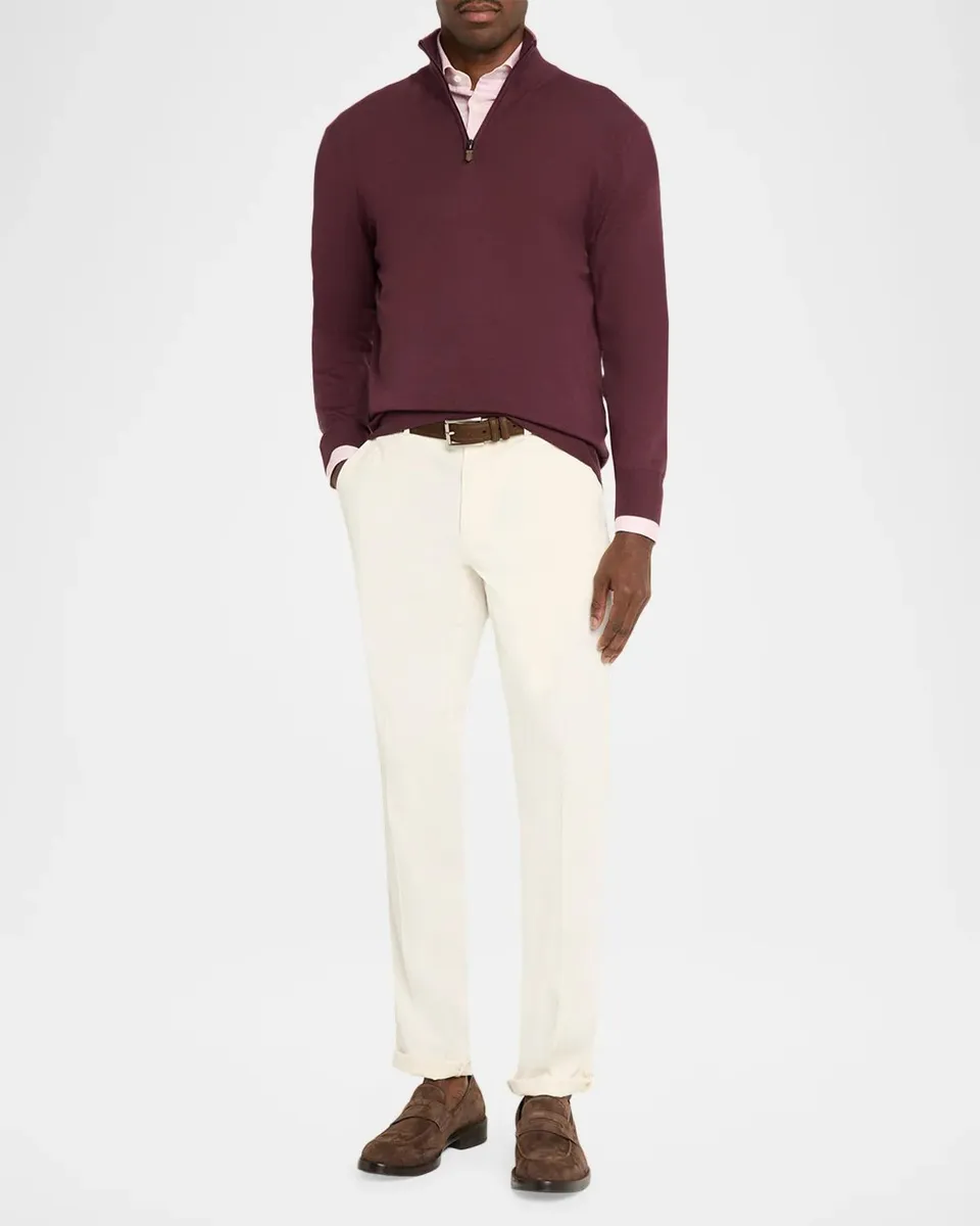 Canali Men's Claret Wool Tipped Half-Zip Sweater | Thumbnail 2