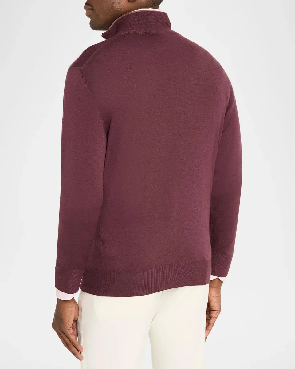 Canali Men's Claret Wool Tipped Half-Zip Sweater | Thumbnail 3