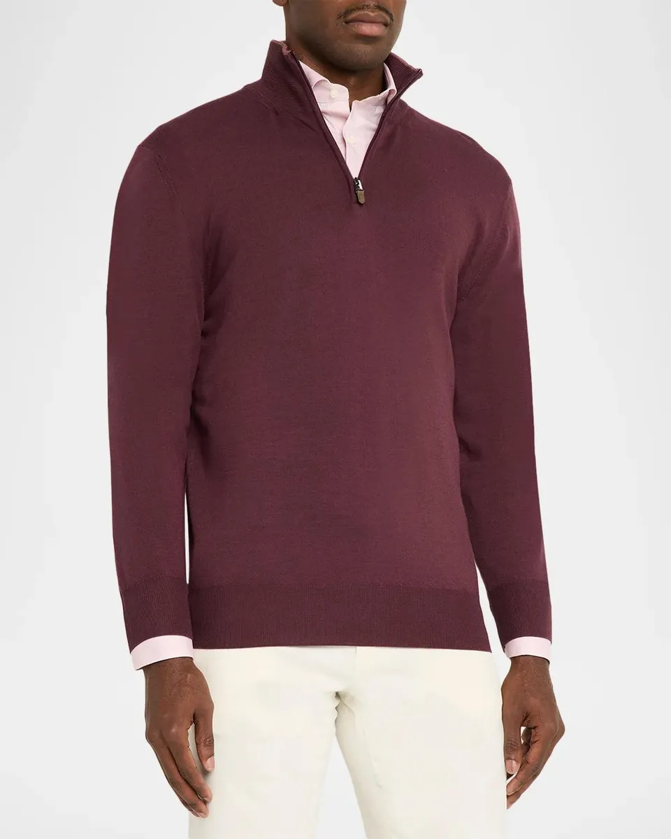 Canali Men's Claret Wool Tipped Half-Zip Sweater | Thumbnail 4