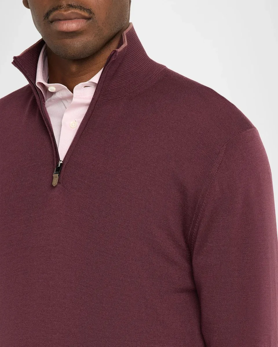 Canali Men's Claret Wool Tipped Half-Zip Sweater | Thumbnail 5