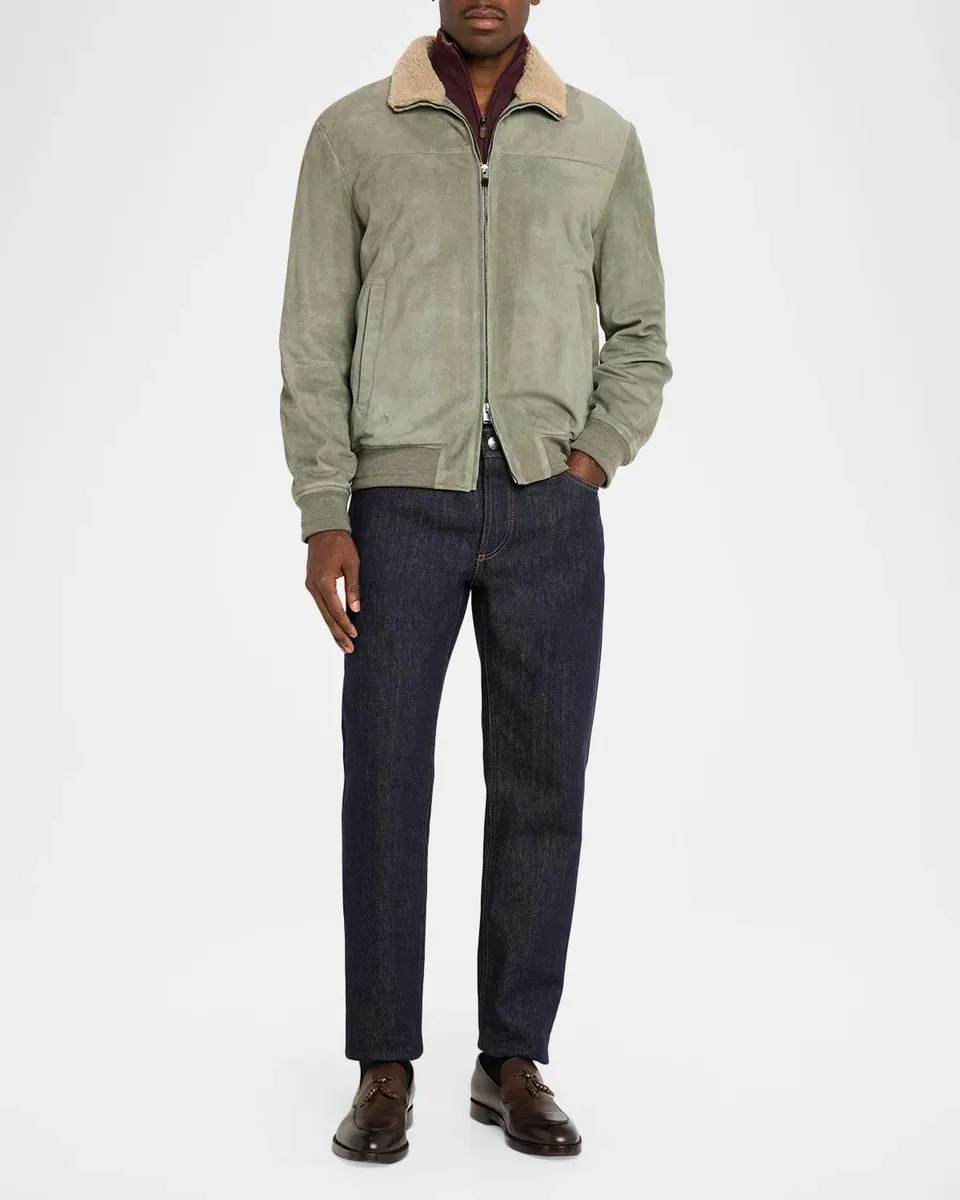 Canali Men's Shearling-Collar Suede Jacket | Thumbnail 2 Canali Men's Shearling-Collar Suede Jacket | Thumbnail 2
