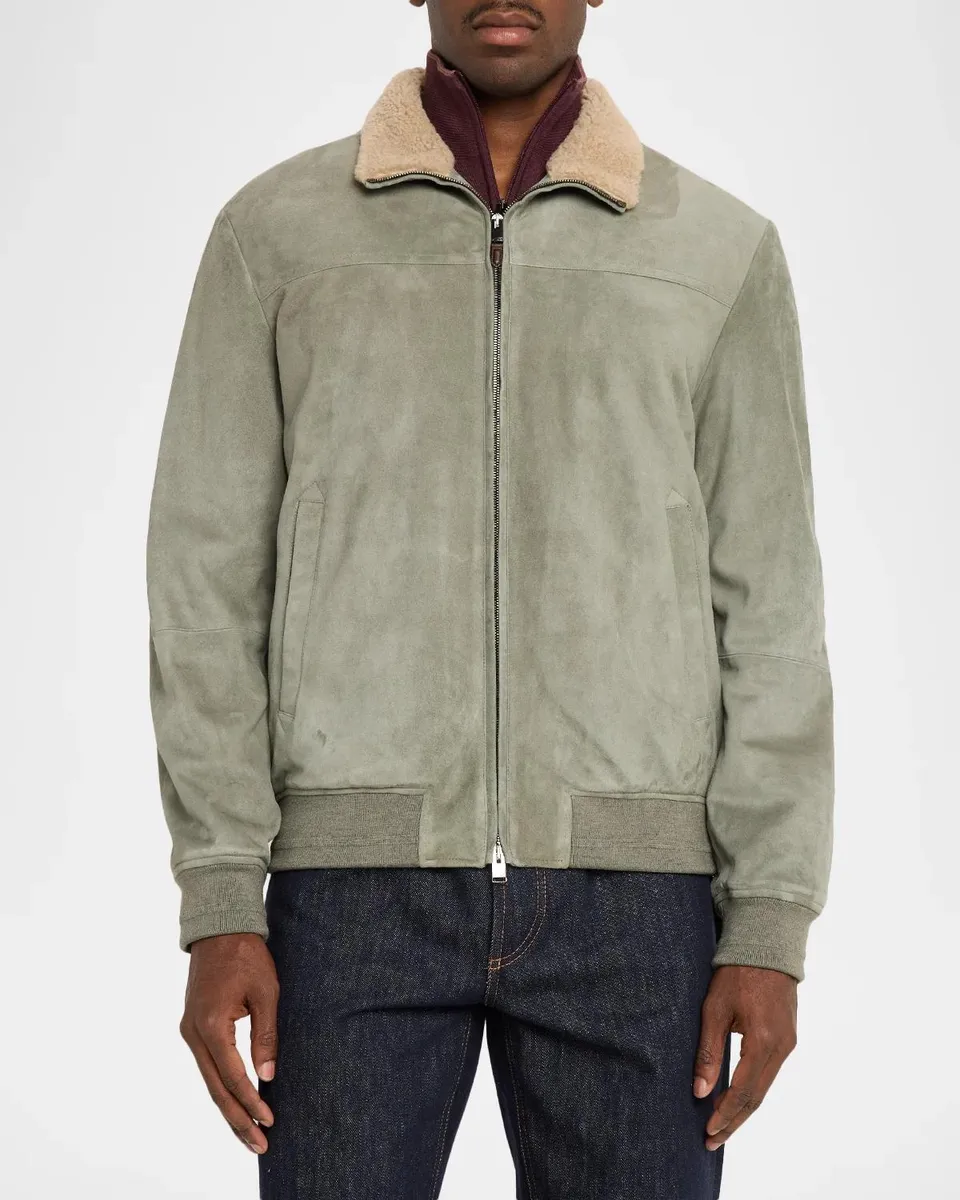 Canali Men's Shearling-Collar Suede Jacket | Thumbnail 4 Canali Men's Shearling-Collar Suede Jacket | Thumbnail 4