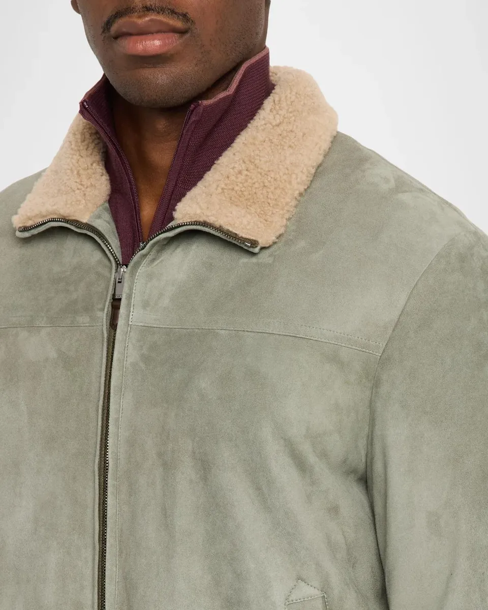 Canali Men's Shearling-Collar Suede Jacket | Thumbnail 5 Canali Men's Shearling-Collar Suede Jacket | Thumbnail 5