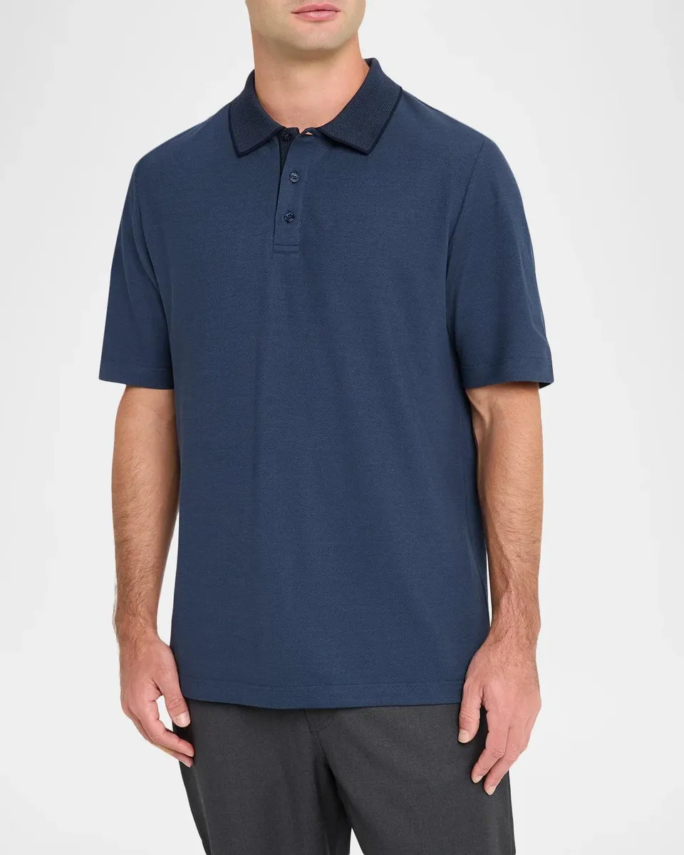 Canali Men's Cotton Pique Polo Shirt | Thumbnail 4 Canali Men's Cotton Pique Polo Shirt | Thumbnail 4