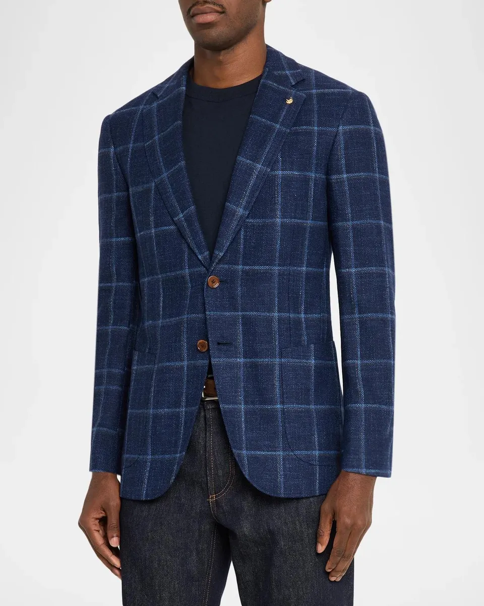 Stefano Ricci Men's Windowpane-Checked Wool-Blend Sport Coat | Thumbnail 4 Stefano Ricci Men's Windowpane-Checked Wool-Blend Sport Coat | Thumbnail 4