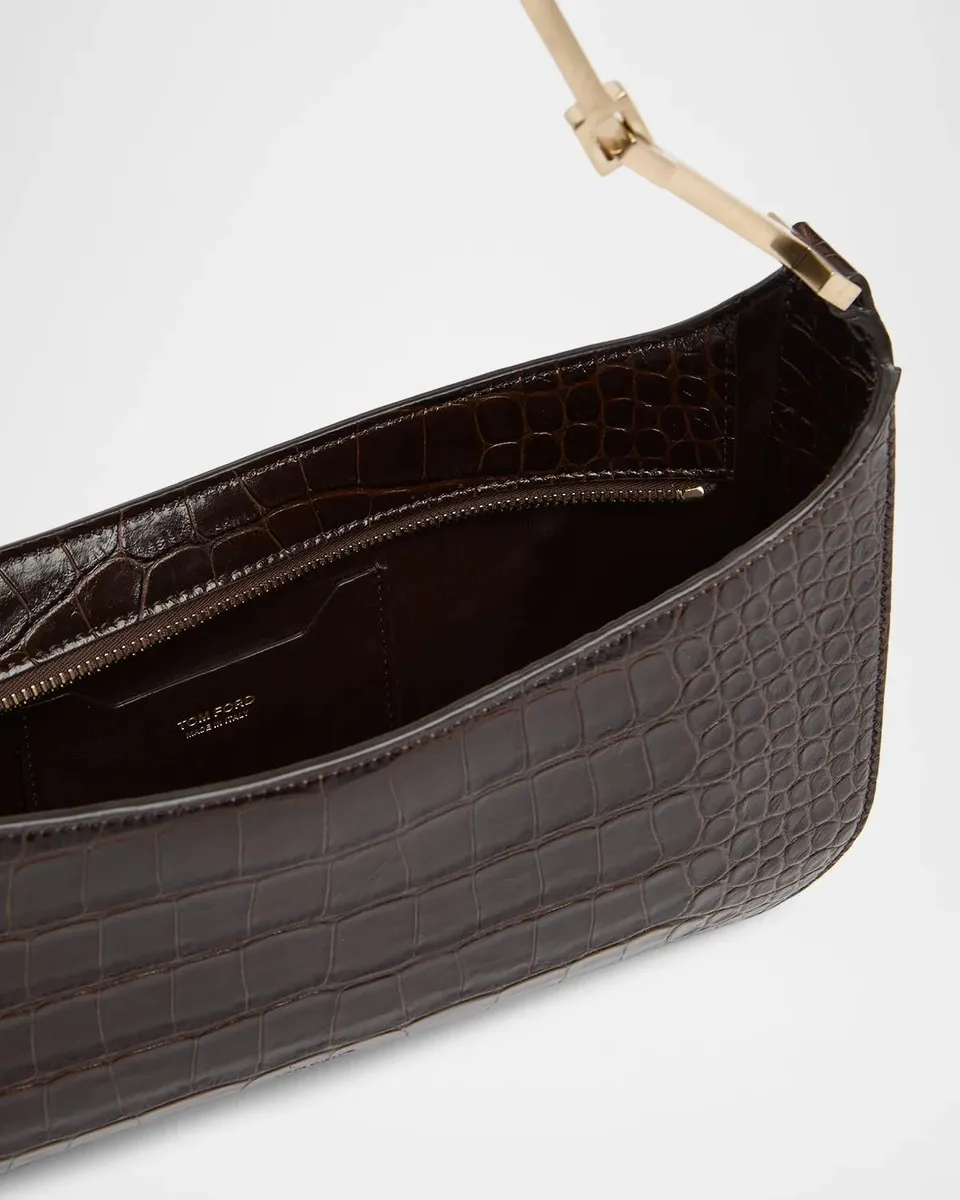 Tom Ford Arc Small Croc-Embossed Leather Shoulder Bag | Thumbnail 4