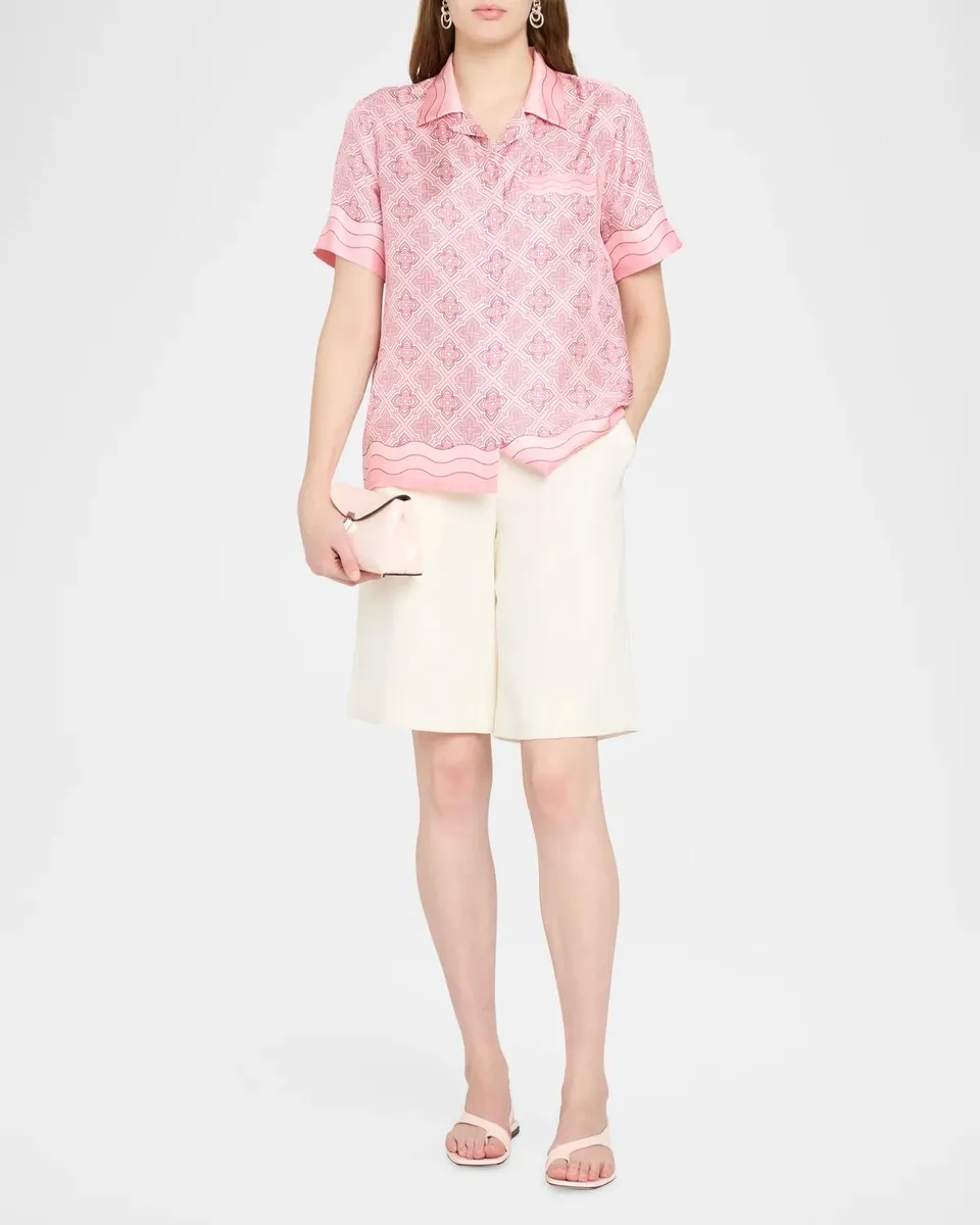 Casablanca Cuban-Collar Geo Print Silk Short-Sleeve Camp Shirt | Thumbnail 2