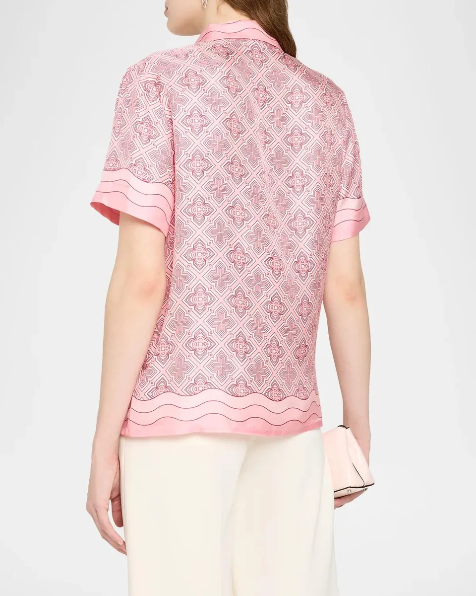 Casablanca Cuban-Collar Geo Print Silk Short-Sleeve Camp Shirt | Thumbnail 3