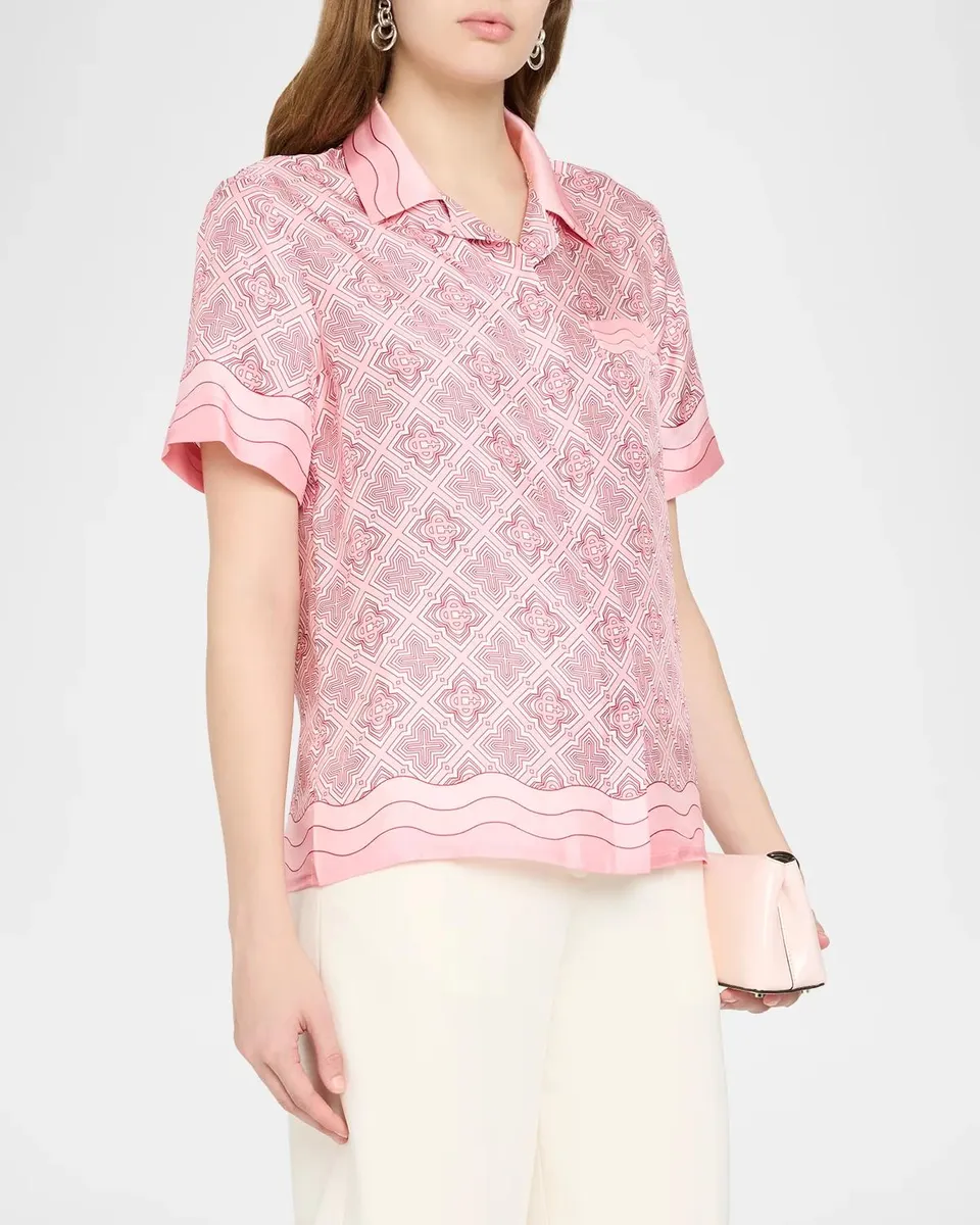 Casablanca Cuban-Collar Geo Print Silk Short-Sleeve Camp Shirt | Thumbnail 4
