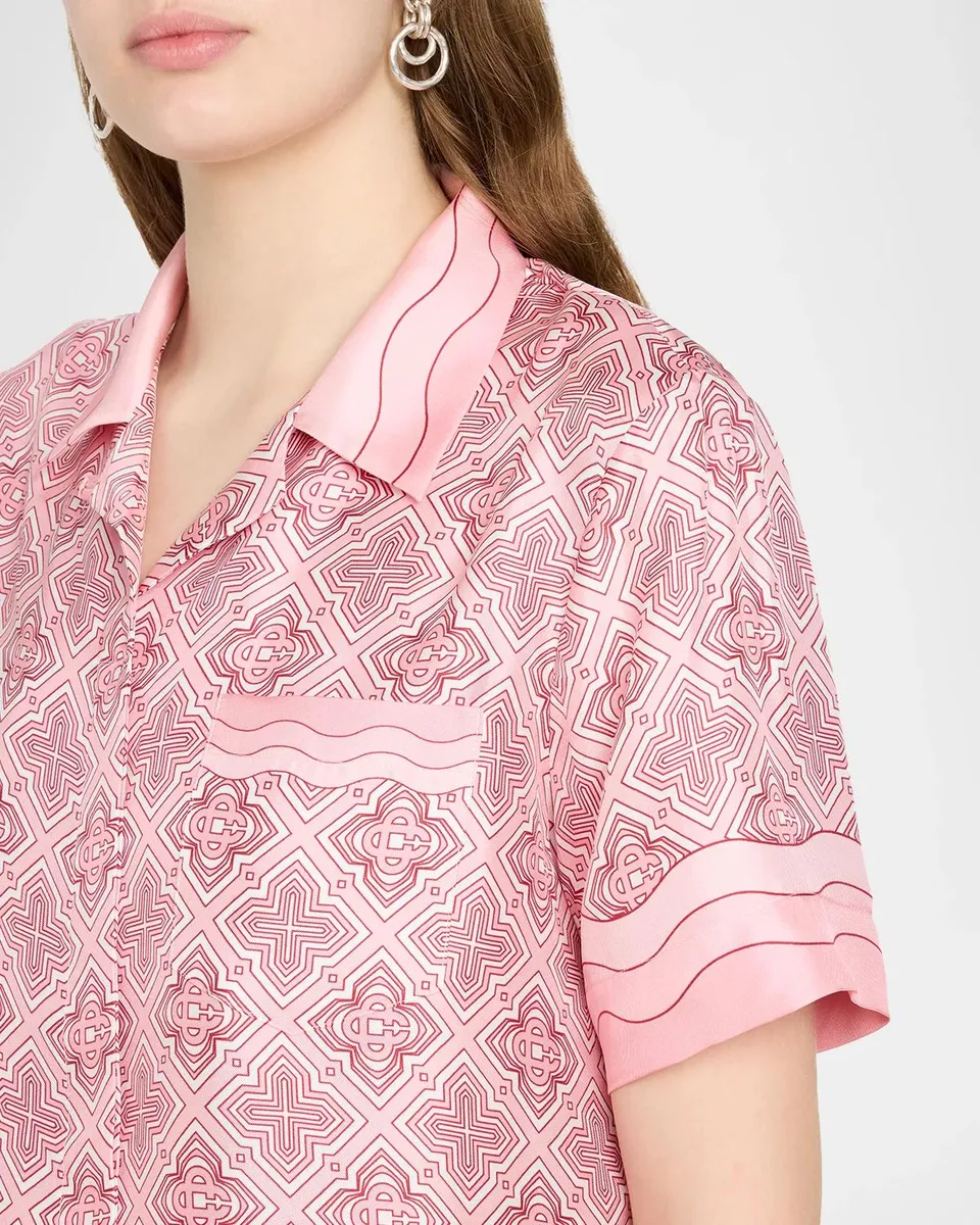 Casablanca Cuban-Collar Geo Print Silk Short-Sleeve Camp Shirt | Thumbnail 5