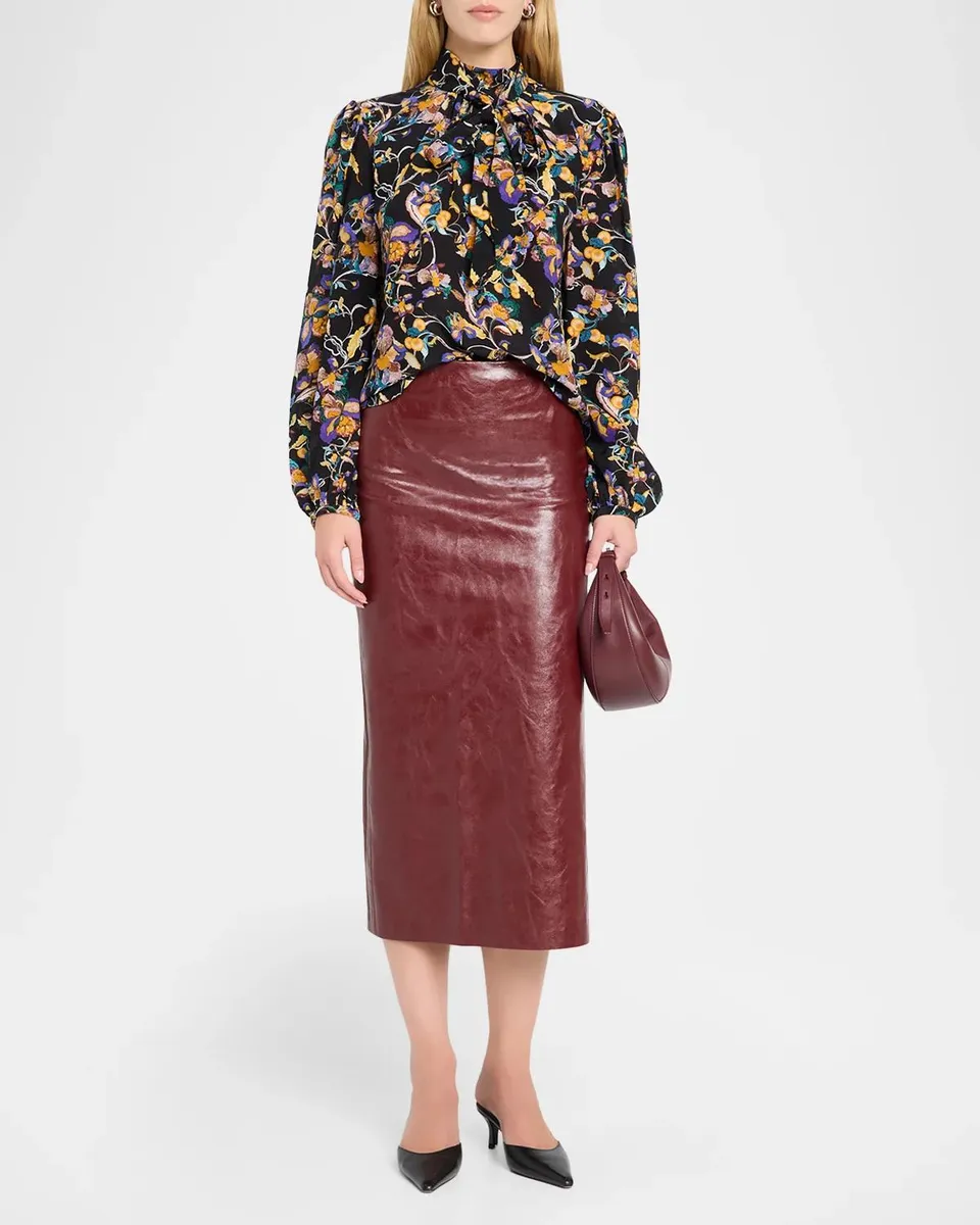 Adam Lippes Joan Floral Silk Crepe De Chine Bow Neck Top | Thumbnail 2 Adam Lippes Joan Floral Silk Crepe De Chine Bow Neck Top | Thumbnail 2