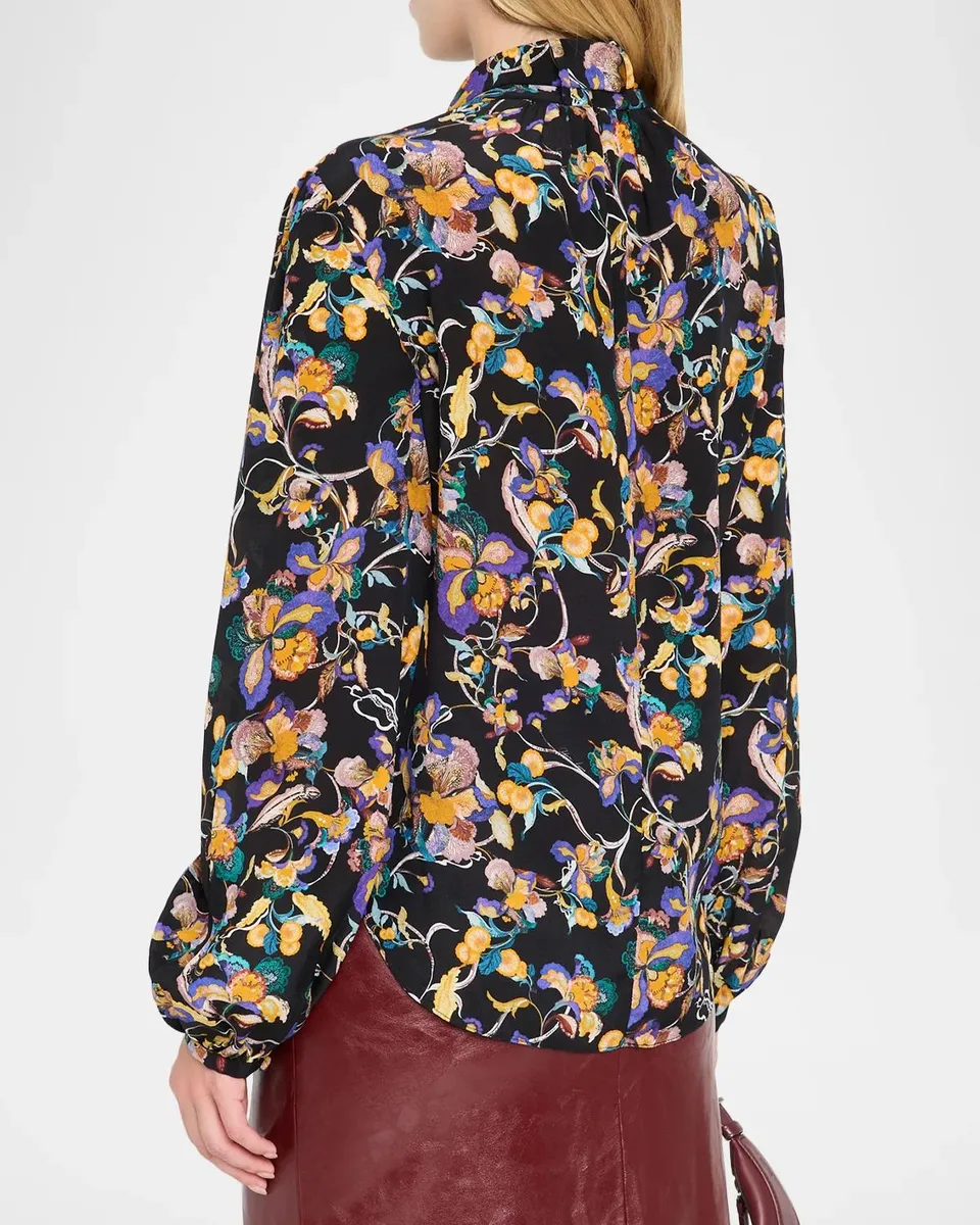 Adam Lippes Joan Floral Silk Crepe De Chine Bow Neck Top | Thumbnail 3 Adam Lippes Joan Floral Silk Crepe De Chine Bow Neck Top | Thumbnail 3