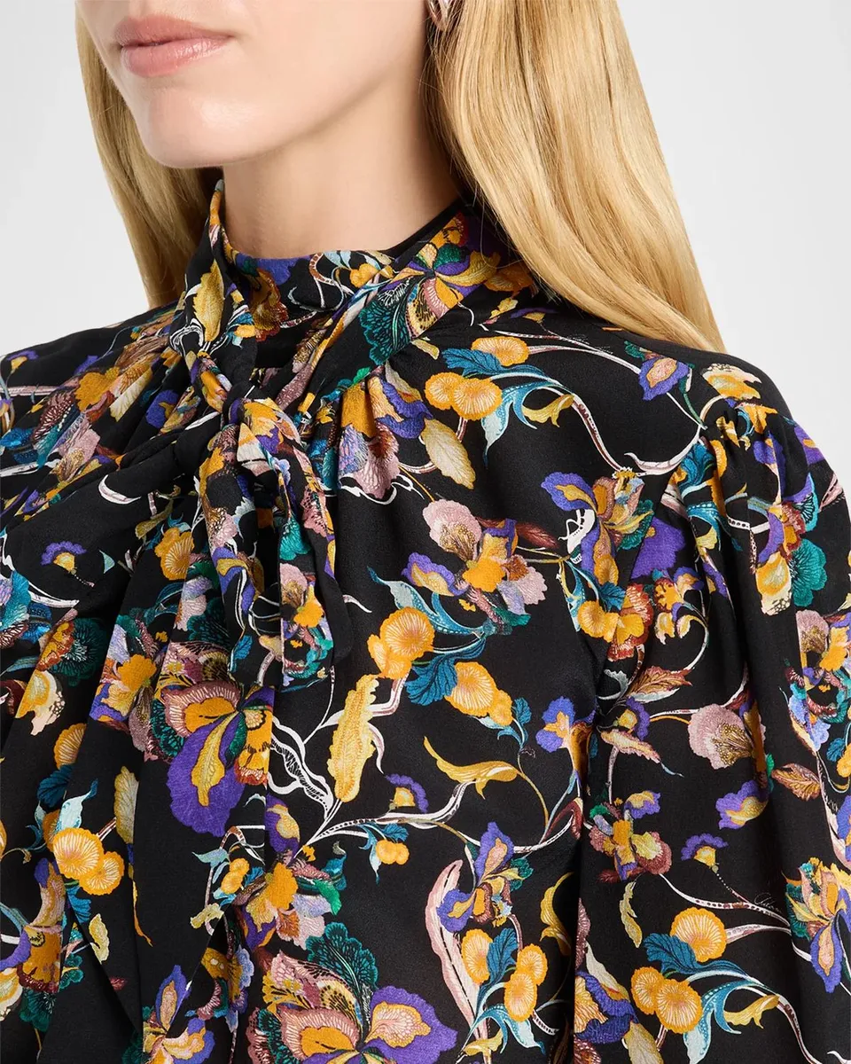 Adam Lippes Joan Floral Silk Crepe De Chine Bow Neck Top | Thumbnail 5 Adam Lippes Joan Floral Silk Crepe De Chine Bow Neck Top | Thumbnail 5
