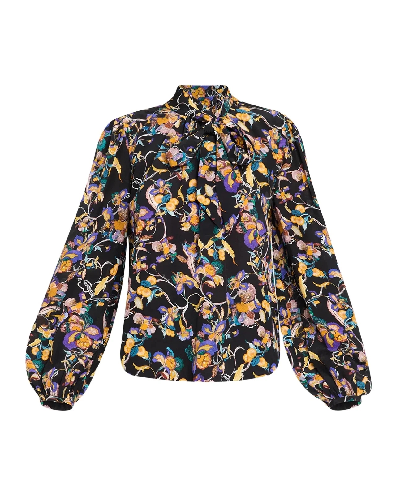 Adam Lippes Joan Floral Silk Crepe De Chine Bow Neck Top