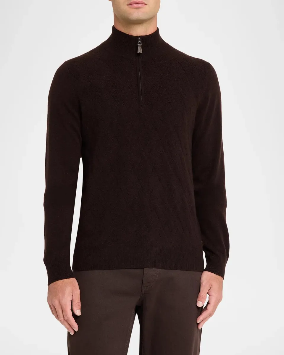 Neiman Marcus Men's Cross-Stitch Cashmere Sweater | Thumbnail 4 Neiman Marcus Men's Cross-Stitch Cashmere Sweater | Thumbnail 4