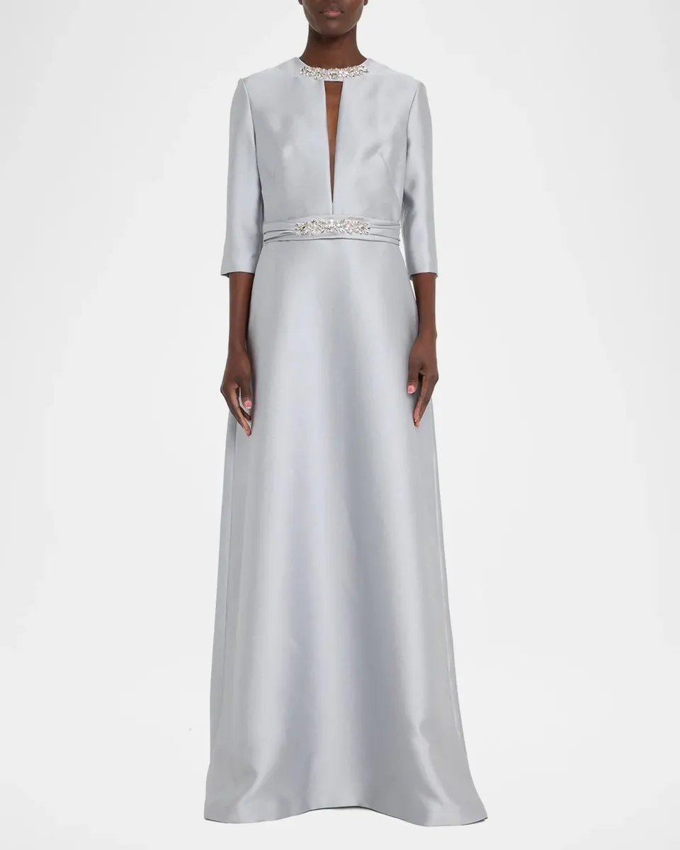 Reem Acra Bead-Embellished Mikado Keyhole Kaftan | Thumbnail 2