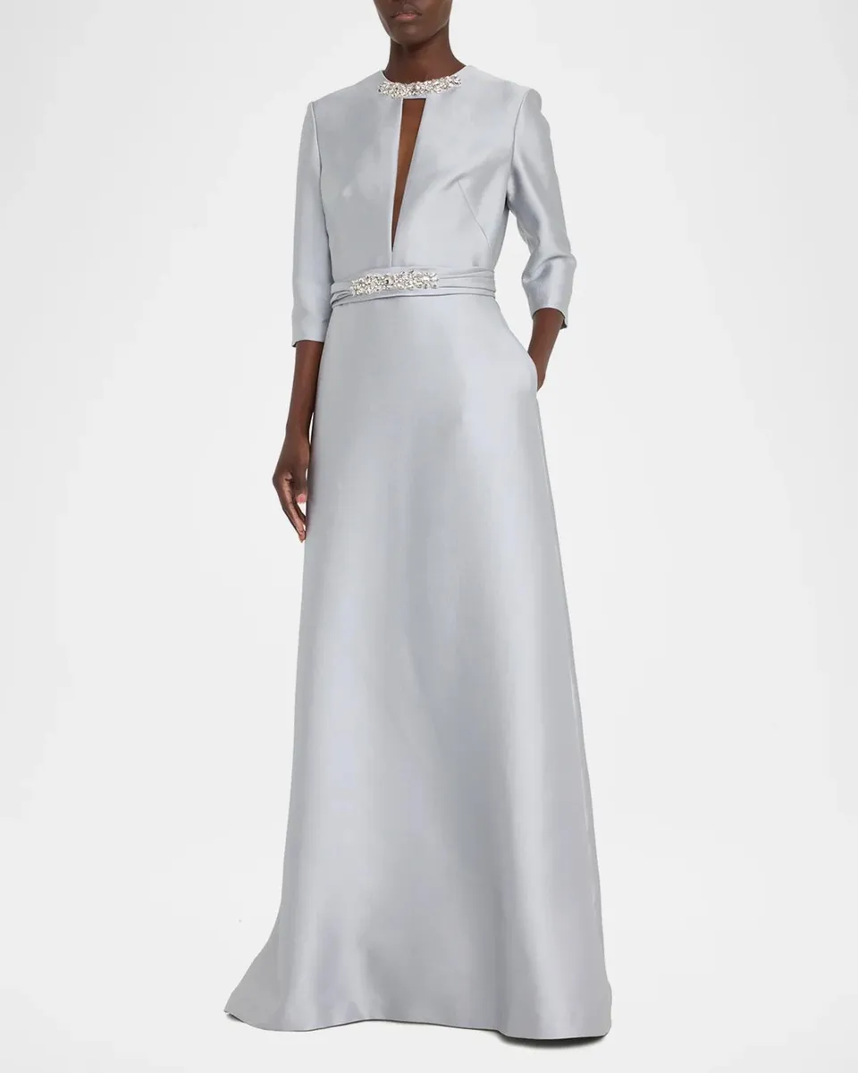 Reem Acra Bead-Embellished Mikado Keyhole Kaftan | Thumbnail 4